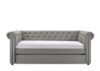 5332-DV Ellie dove fabric nail head trim twin day bed with trundle