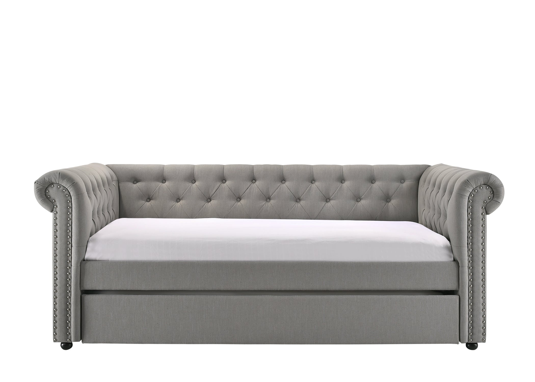 5332-DV Ellie dove fabric nail head trim twin day bed with trundle
