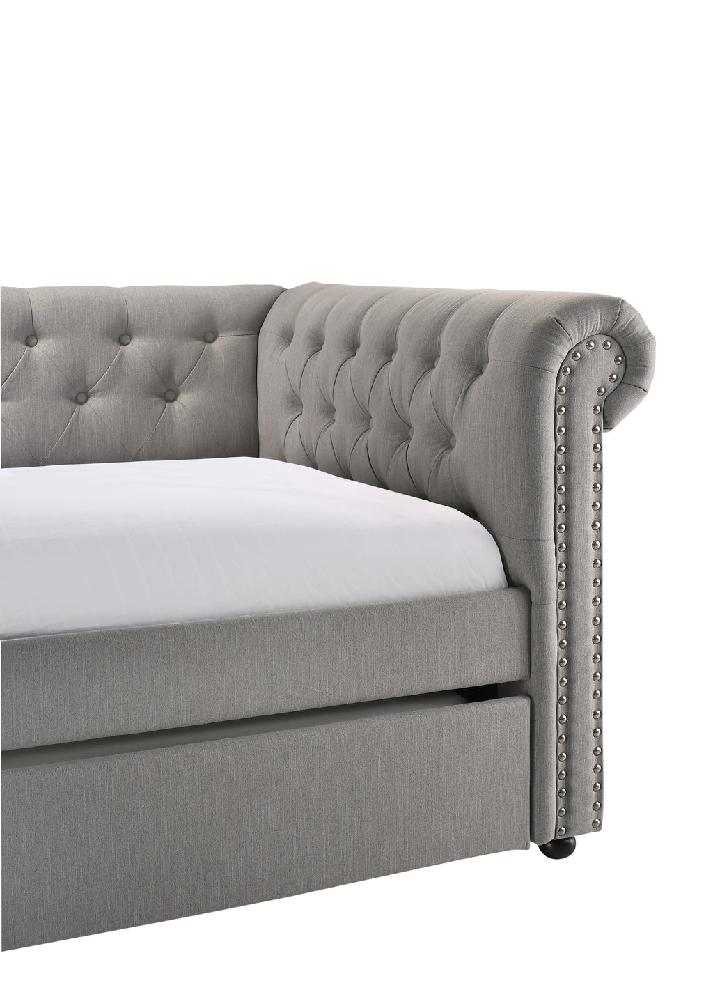 5332-DV Ellie dove fabric nail head trim twin day bed with trundle