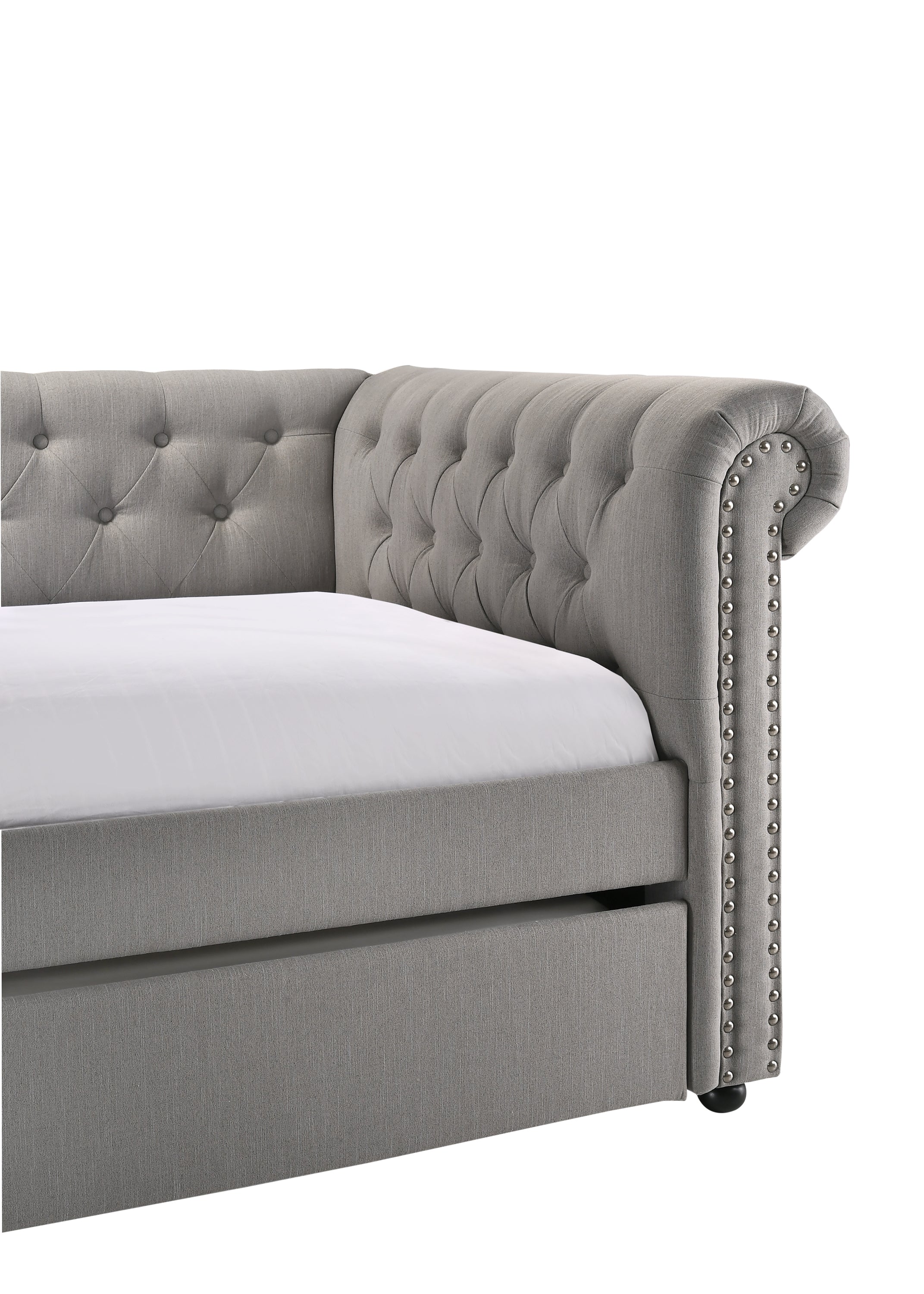 5332-DV Ellie dove fabric nail head trim twin day bed with trundle