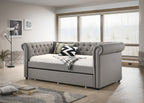 5332-DV Ellie dove fabric nail head trim twin day bed with trundle