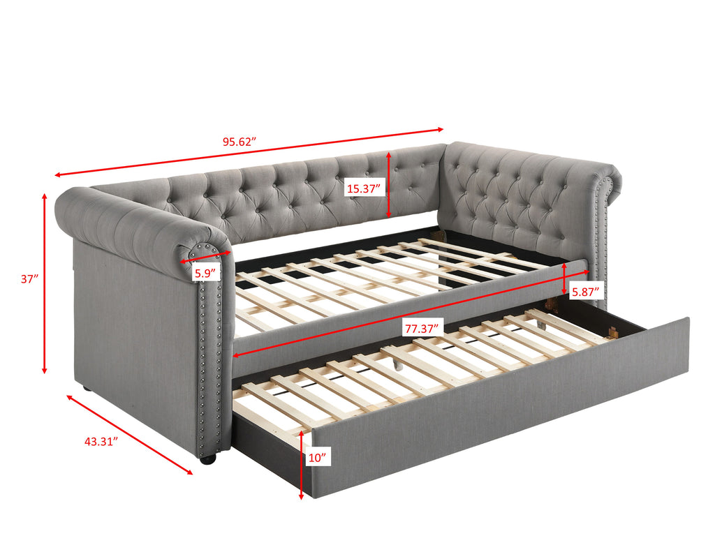 5332-DV Ellie dove fabric nail head trim twin day bed with trundle