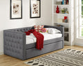 5335-GY Trina grey fabric upholstered nail head trim twin day bed with trundle