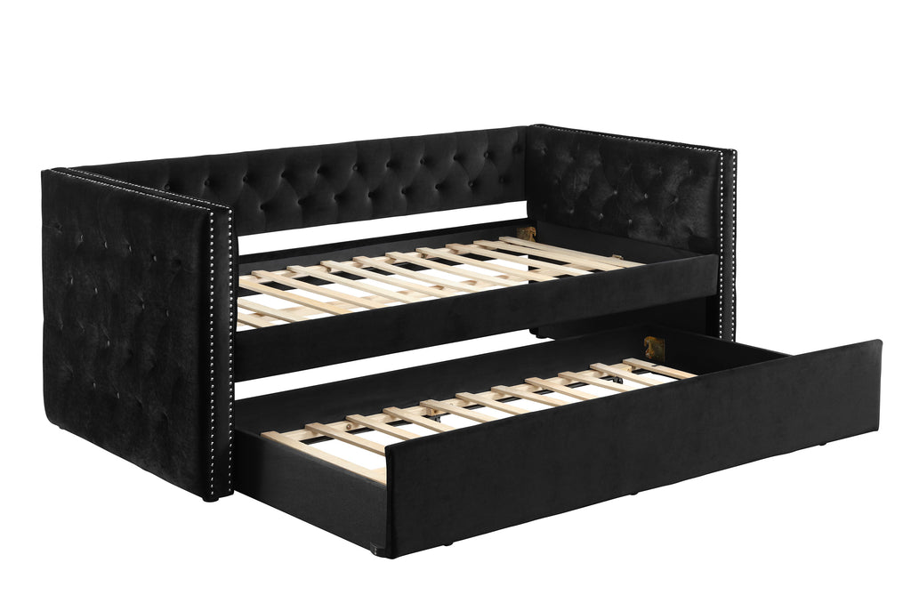 Trina Black Fabric Nail Head Trim Twin Day Bed with Trundle – 5335-BK