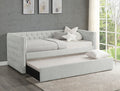 5335-DV Trina dove grey fabric upholstered nail head trim twin day bed with trundle