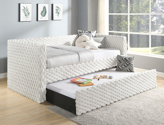 5336-WH Molly white dove textured fabric upholstered twin day bed with trundle