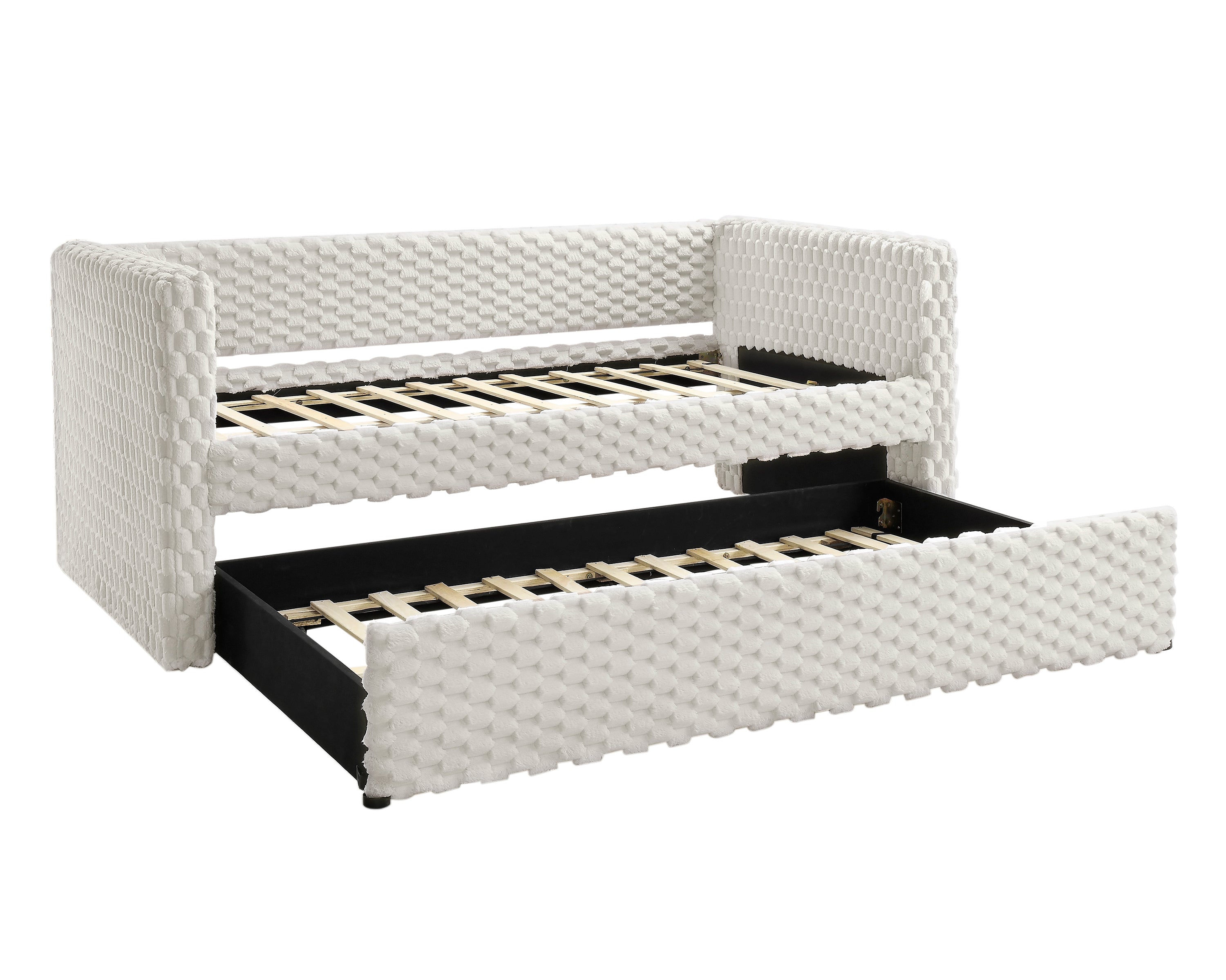 5336-WH Molly white dove textured fabric upholstered twin day bed with trundle