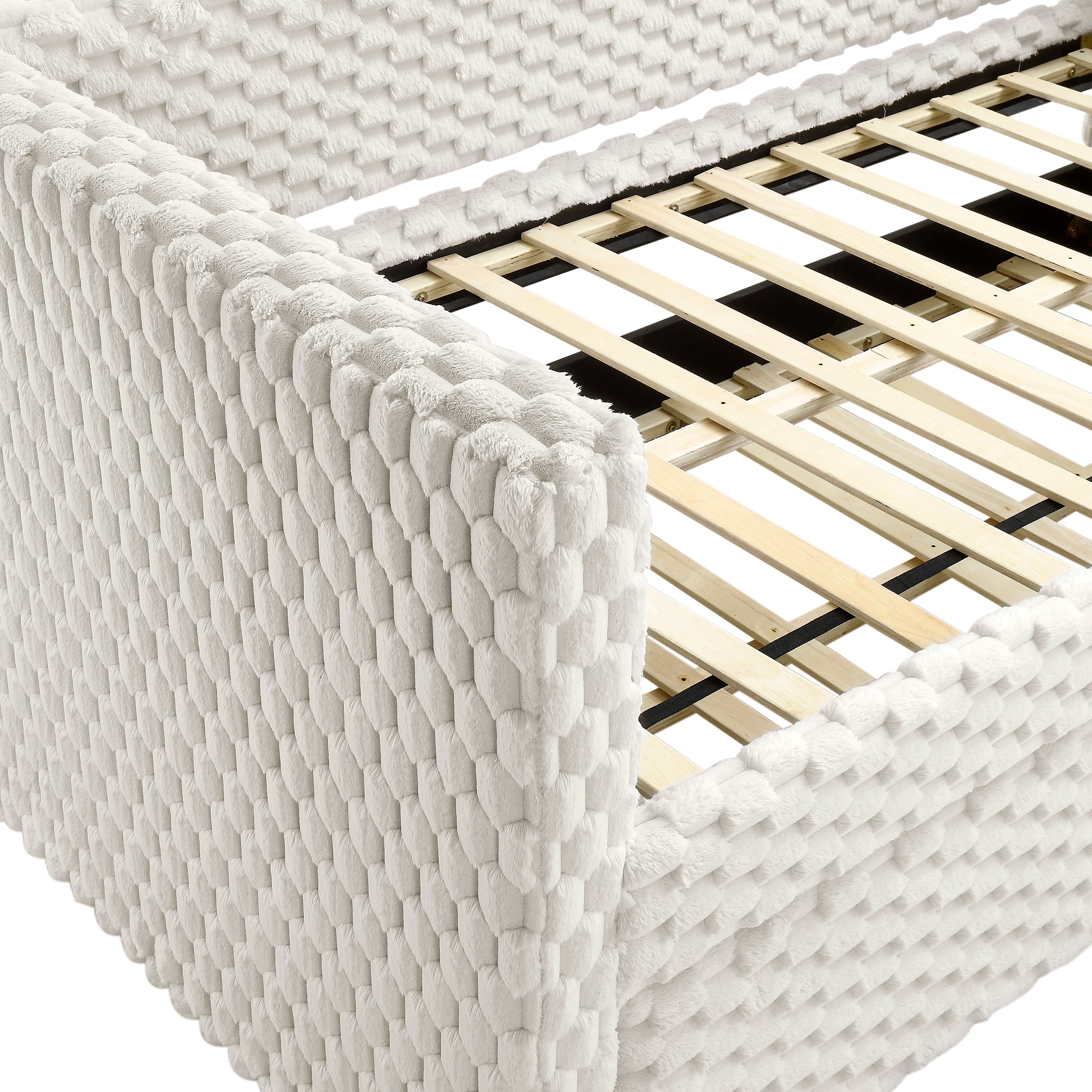 5336-WH Molly white dove textured fabric upholstered twin day bed with trundle