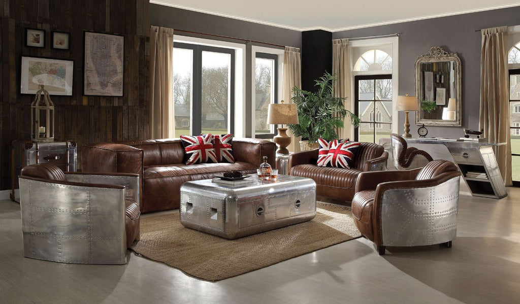Acme 53545  17 stories diep brancaster retro brown top grain leather sofa