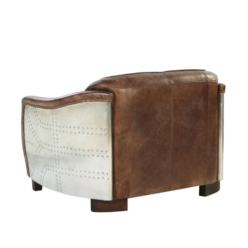Acme 53546  17 stories diep brancaster retro brown top grain leather love seat with stainless steel accents