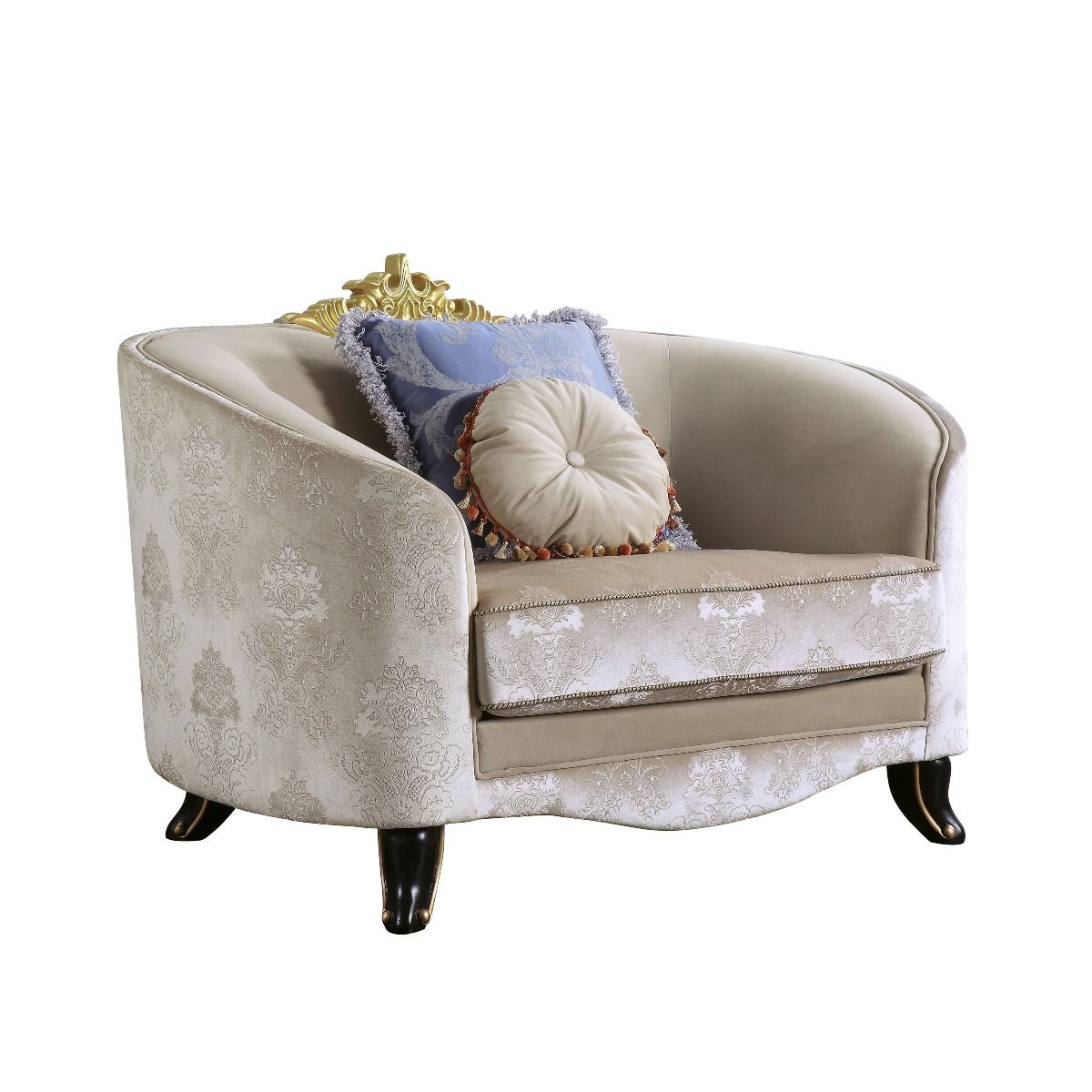 Acme 53947  Rosdorf park quane sheridan black finish wood cream fabric oversized accent chair