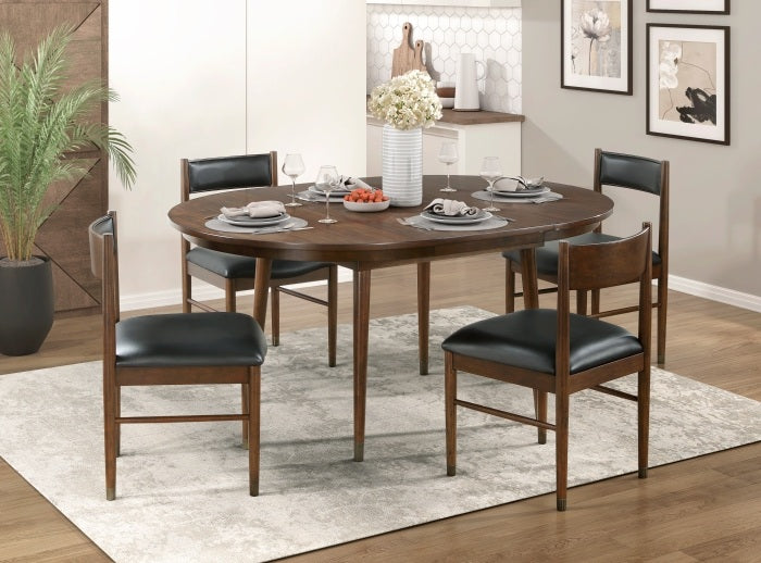 Clive Cherry Finish Wood Maple Veneer Mid-Century Modern 5-Piece Round/Oval Dining Table Set – 5413-65-5PC