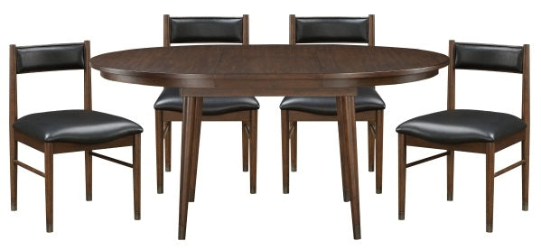 Clive Cherry Finish Wood Maple Veneer Mid-Century Modern 5-Piece Round/Oval Dining Table Set – 5413-65-5PC