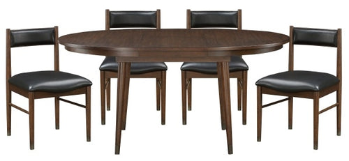 5413-65-5PC 5 pc Clive cherry finish wood maple veneer mid-century modern oval / round dining table set