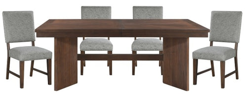 5414-95-6PC 6 pc Franco walnut finish wood double pedestal dining table set fabric seat and backs with bench