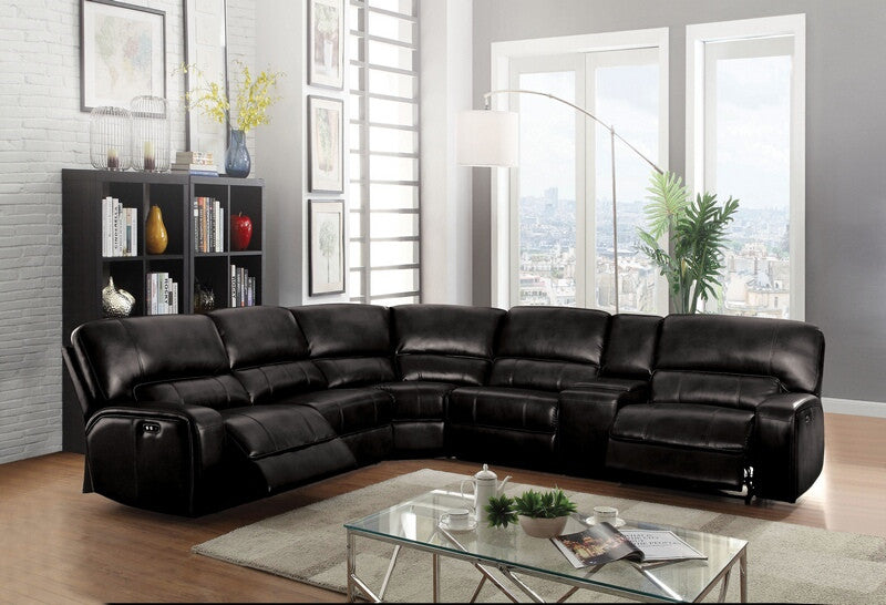 Acme LV54150 6 pc Saul euro black leather-aire sectional sofa with power recliners USB ports