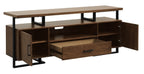 Homelegance 54150RF-68-3PC 3 pc Sedley rustic black metal frame walnut finish wood shelves tv entertainment center 68" tv stand with side piers