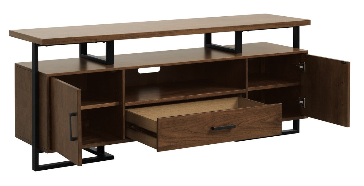 Homelegance 54150RF-68-3PC 3 pc Sedley rustic black metal frame walnut finish wood shelves tv entertainment center 68" tv stand with side piers