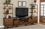 Homelegance 54150RF-68-3PC 3 pc Sedley rustic black metal frame walnut finish wood shelves tv entertainment center 68" tv stand with side piers