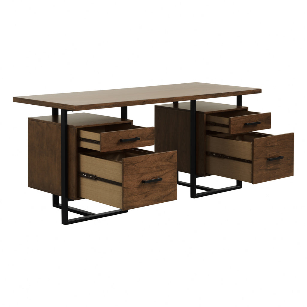 Homelegance 5415RF-15 Sedley walnut finish wood and rustic black metal frame office writing desk with drawers