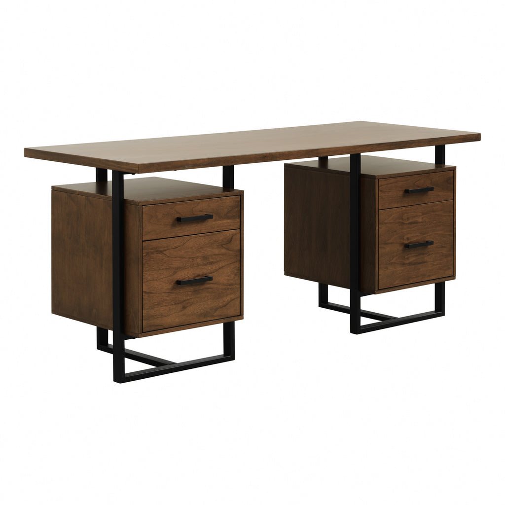 Homelegance 5415RF-15 Sedley walnut finish wood and rustic black metal frame office writing desk with drawers