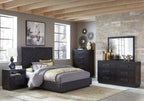 Homelegance 5424-4PC 4 pc Larchmont charcoal finish wood tufted fabric headboard queen bedroom set