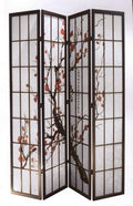 Asia Direct 5428-4 Lake manor perley 4 panel black finish wood framed room divider with Plum Blossom design