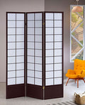 Camille 3-Panel Black Wood Squares Design Shoji Screen Room Divider with Faux Rice Paper Inlay – 5429-3