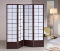 Camille 4-Panel Black Wood Squares Design Shoji Screen Room Divider with Faux Rice Paper Inlay – 5429-4