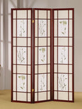 Asia Direct 5443 World menagerie reyansh cherry finish 3 panel floral room divider screen