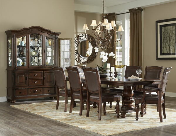 Homelegance 5473-103 7 pc Lordsburg brown cherry finish wood double pedestal dining table set