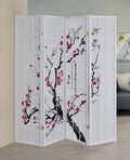 Madison 4-Panel White Wood Plum Blossom Shoji Screen Room Divider with Faux Rice Paper Inlay – 5477-4