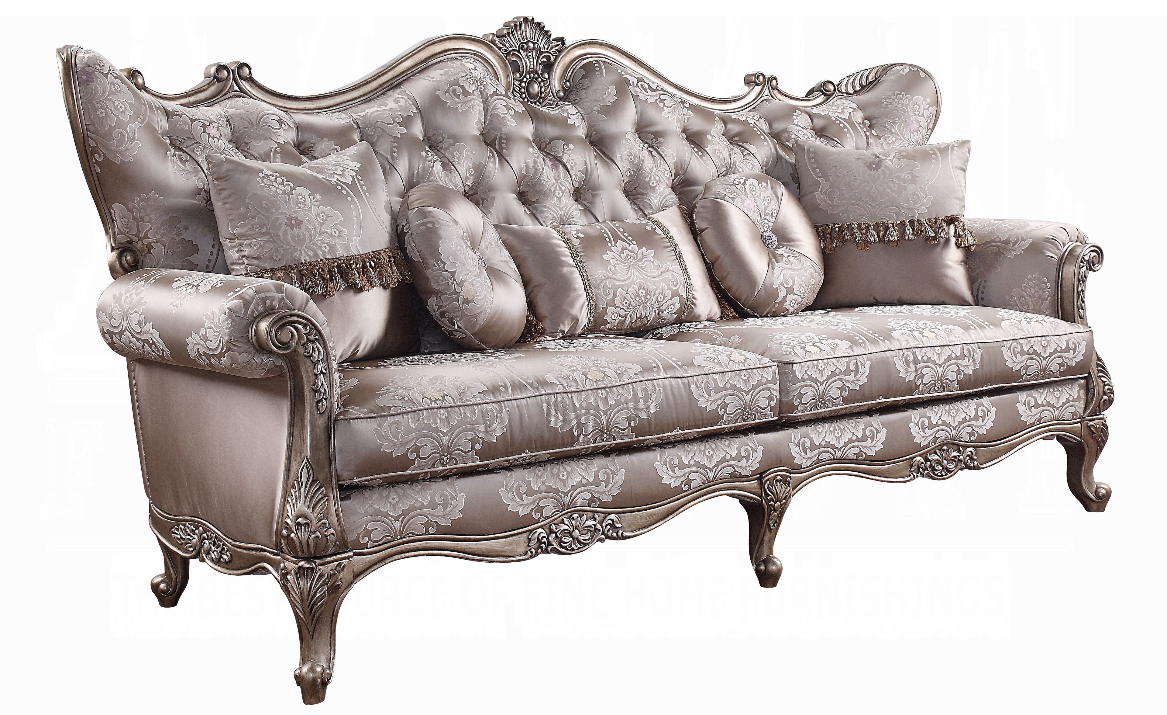 Acme 54865-66 2 pc Astoria grand welton jayceon champagne finish wood fabric sofa and love seat set