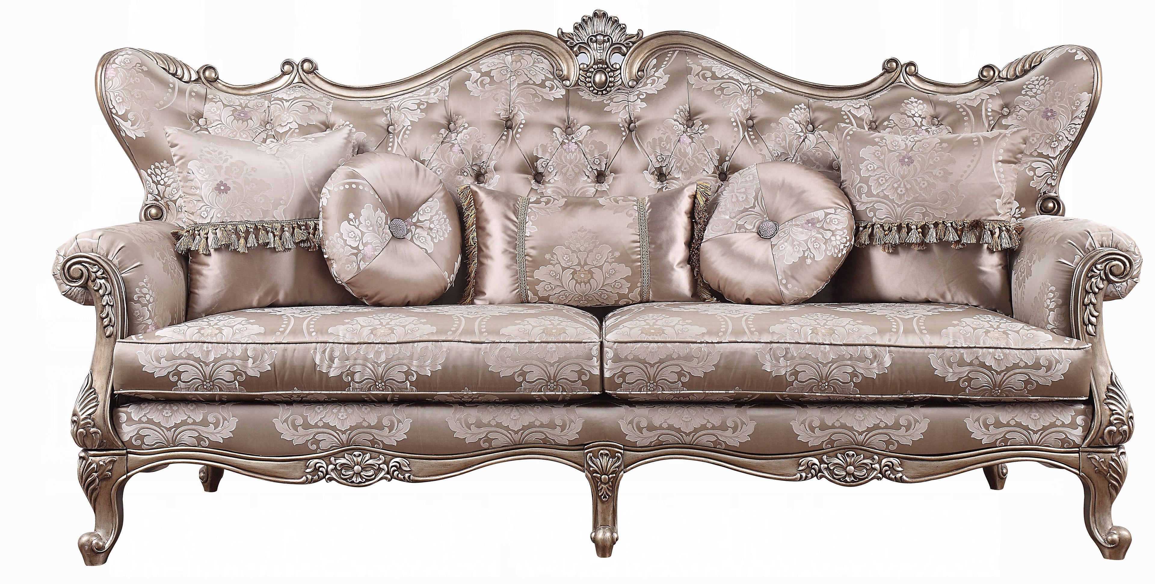 Acme 54865-66 2 pc Astoria grand welton jayceon champagne finish wood fabric sofa and love seat set