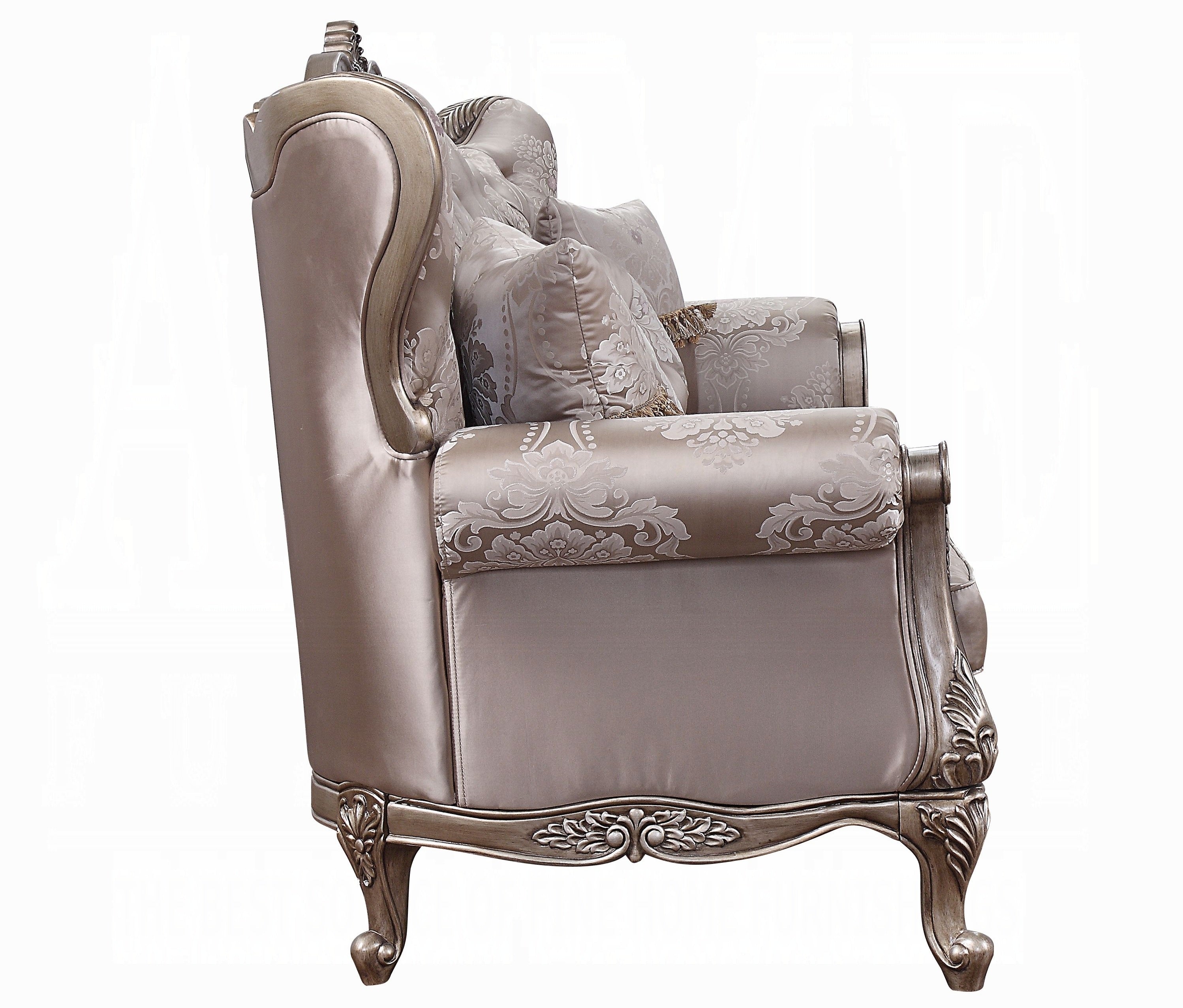 Acme 54865-66 2 pc Astoria grand welton jayceon champagne finish wood fabric sofa and love seat set