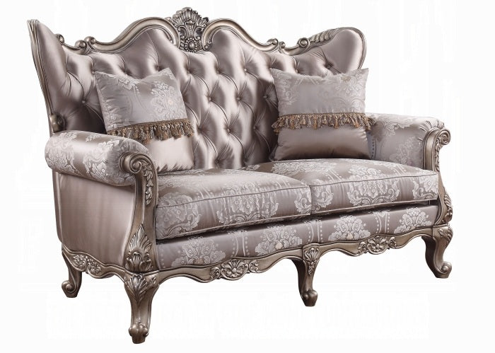 Acme 54865-66 2 pc Astoria grand welton jayceon champagne finish wood fabric sofa and love seat set