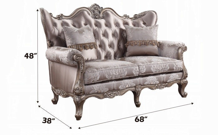 Acme 54865-66 2 pc Astoria grand welton jayceon champagne finish wood fabric sofa and love seat set