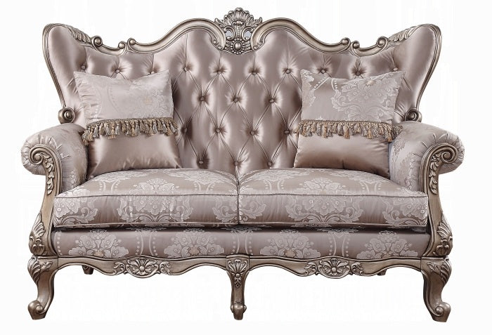 Acme 54865-66 2 pc Astoria grand welton jayceon champagne finish wood fabric sofa and love seat set