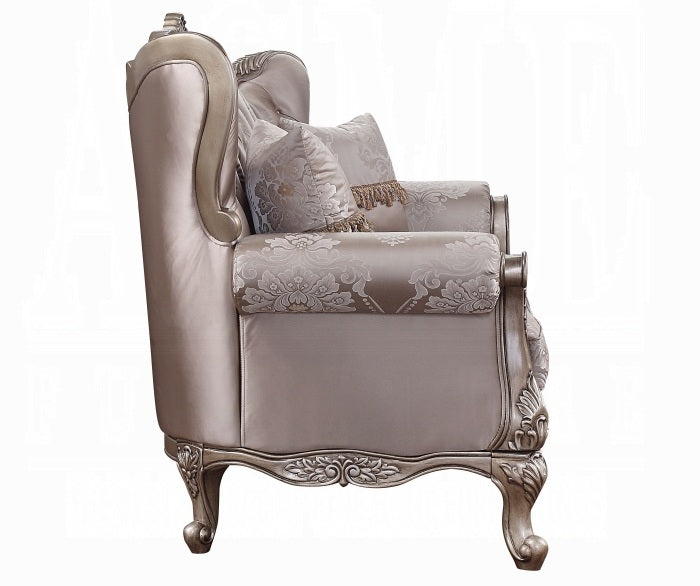 Acme 54865-66 2 pc Astoria grand welton jayceon champagne finish wood fabric sofa and love seat set