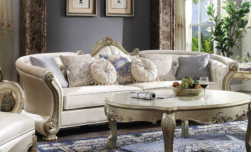 Acme 54875 Astoria Grand makenzie dresden II gold patina finish wood carved accents 113" sofa