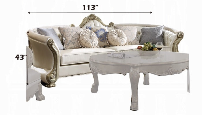 Acme 54875 Astoria Grand makenzie dresden II gold patina finish wood carved accents 113" sofa