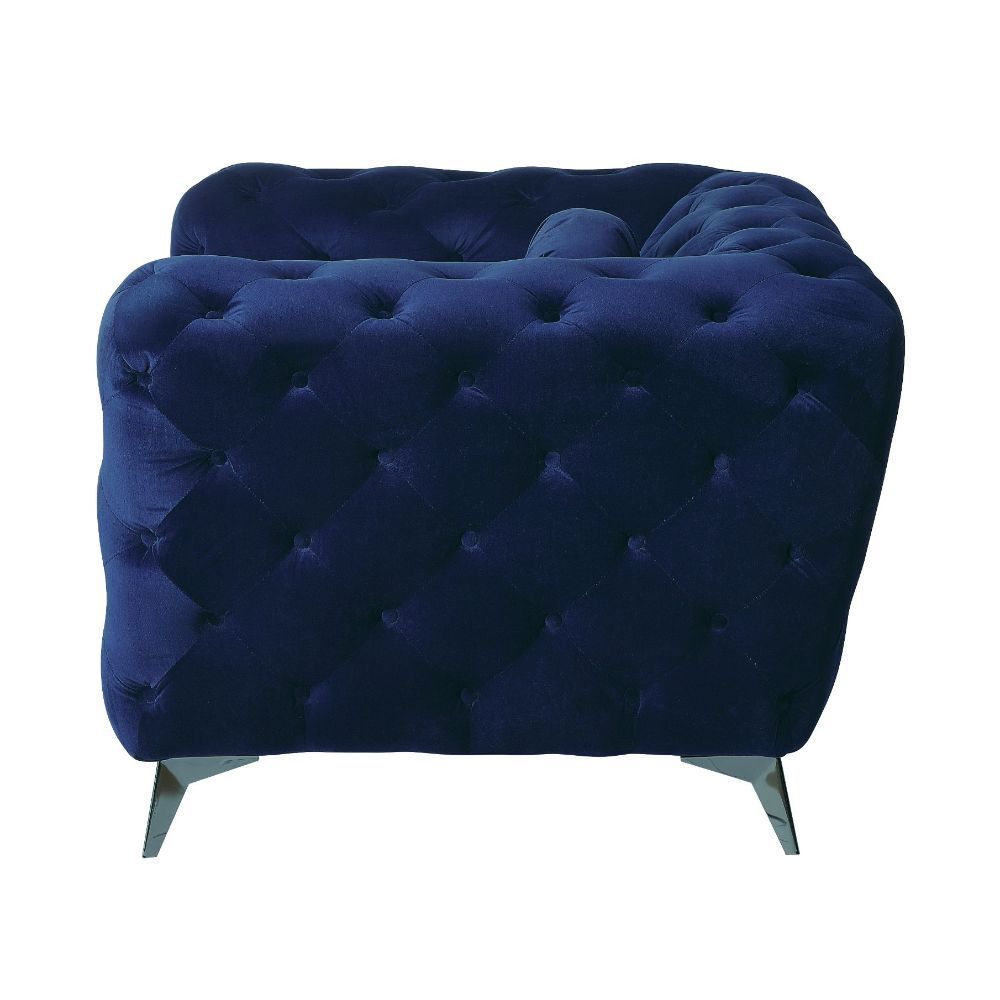 Acme 54900-01 2 pc Everly quinn vintage atronia blue tufted fabric low back sofa and love seat set