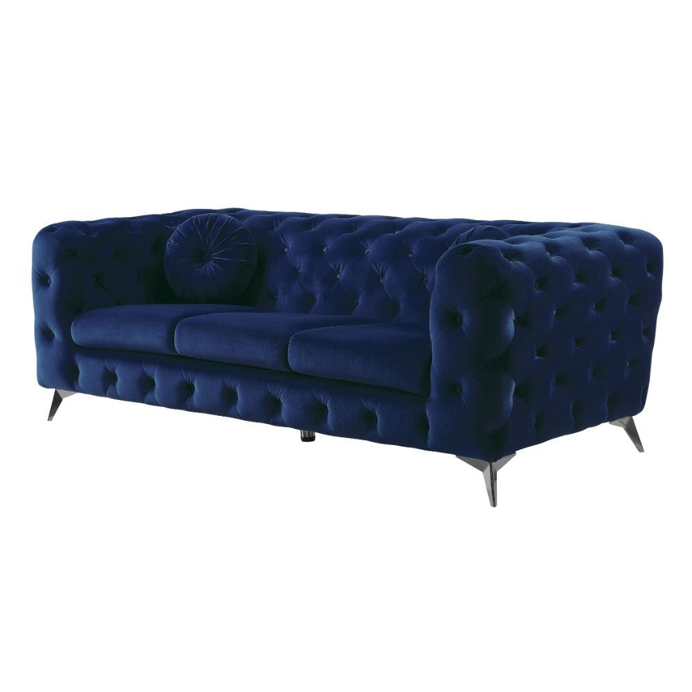 Acme 54900-01 2 pc Everly quinn vintage atronia blue tufted fabric low back sofa and love seat set
