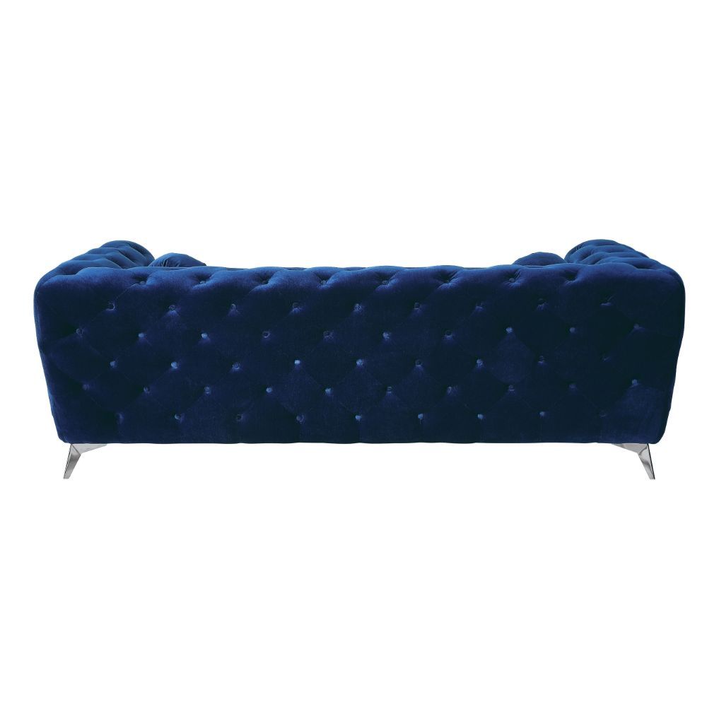 Acme 54900-01 2 pc Everly quinn vintage atronia blue tufted fabric low back sofa and love seat set