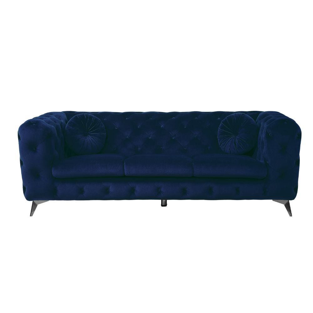 Acme 54900-01 2 pc Everly quinn vintage atronia blue tufted fabric low back sofa and love seat set