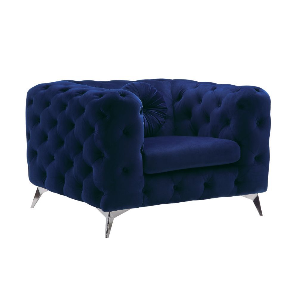 Acme 54902 Everly quinn vintage atronia blue tufted fabric low back accent chair