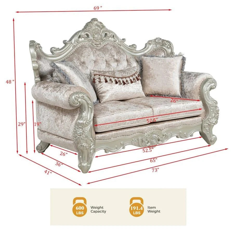 Best master TLR02-2PC 2 pc Regal royal traditional style champagne tone fabric antique white finish wood Sofa and Love seat set