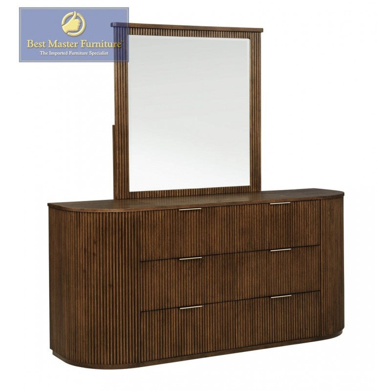 Best Master QT05BRQ-4PC 4 pc Qetora brown finish wood with fluted panel accent design queen bed set