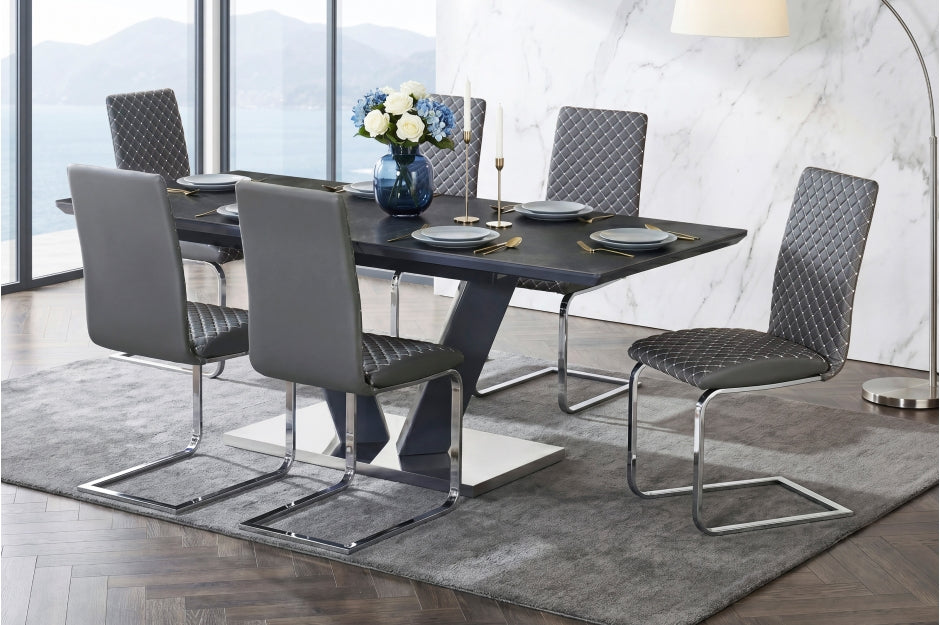 Homelegance Yannis 7-Piece High Gloss Black Chrome Base Modern Dining Table Set – 5503BK-7PC