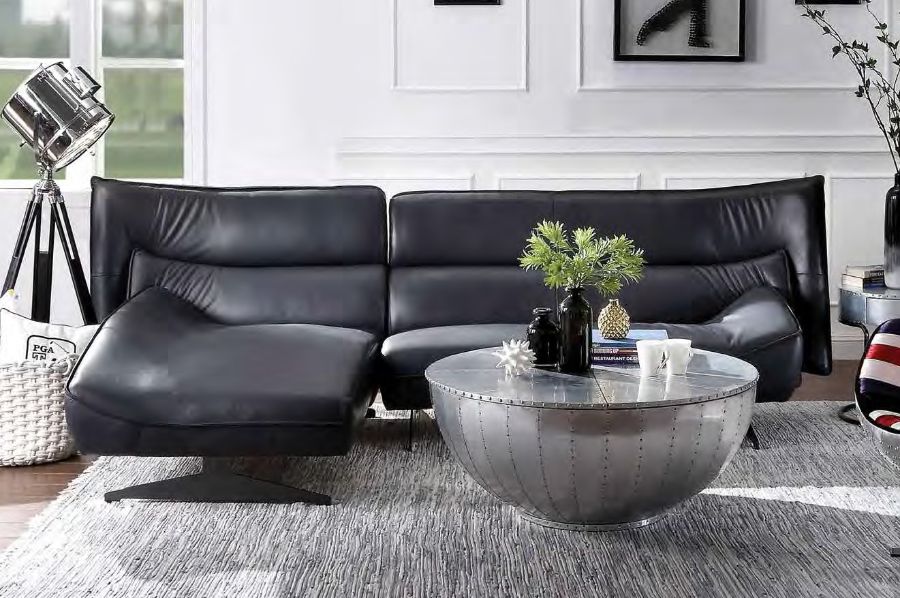 Acme 55060 2 pc Alcott hill bracken maeko dark gray top grain leather sectional sofa set